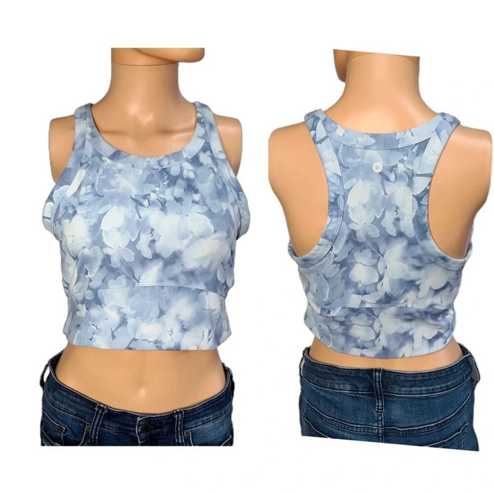 Harmony & Balance Large Women's Floral Longline Sports Bra Tank Top Blue Yoga
